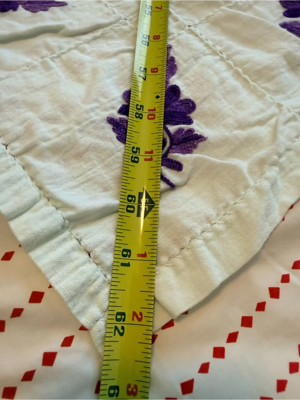 Embroidered Cream Table Linen with Violet Floral Design